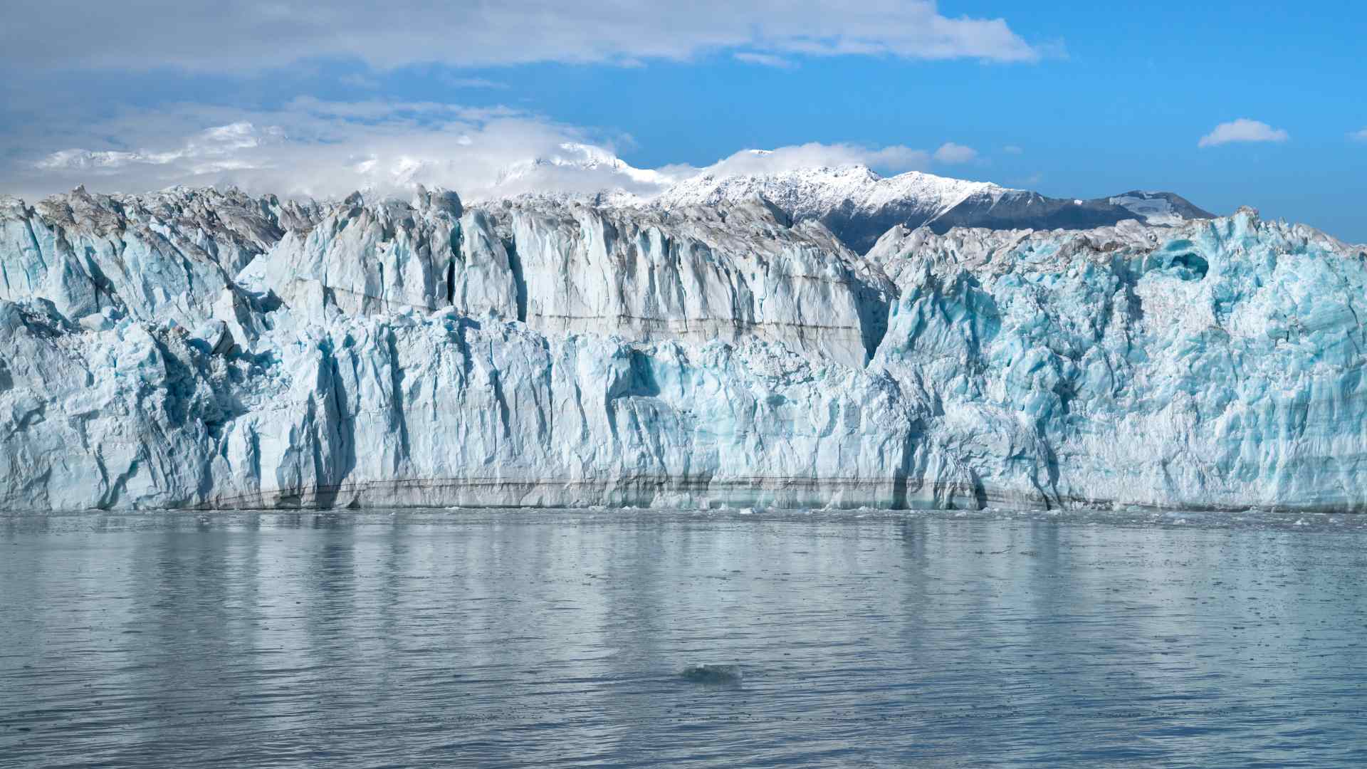 Wide blue face of Hubbard Glacier in Alaska