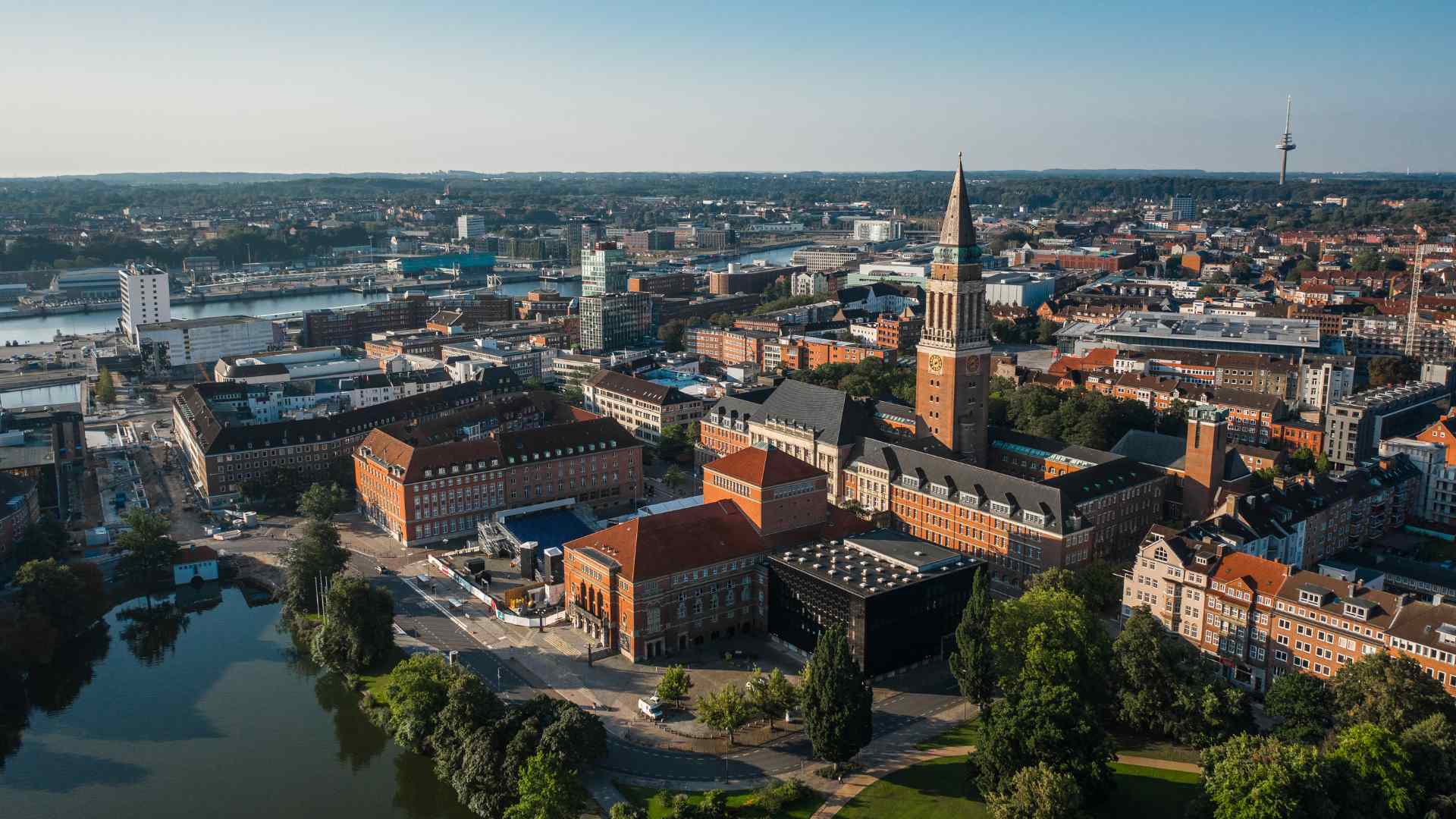 Aerial view of Kiel city center and waterfront