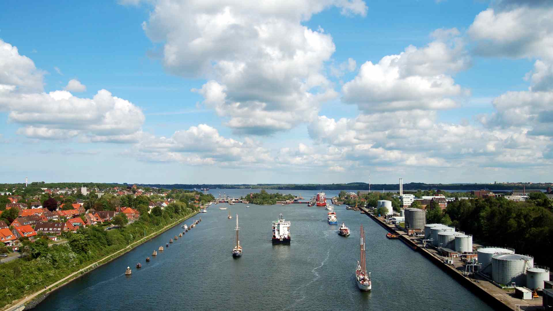 Ships navigating the Kiel Canal in northern Germany