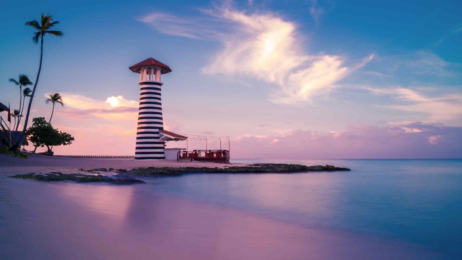 Striped lighthouse on the Bayahibe coast near La Romana