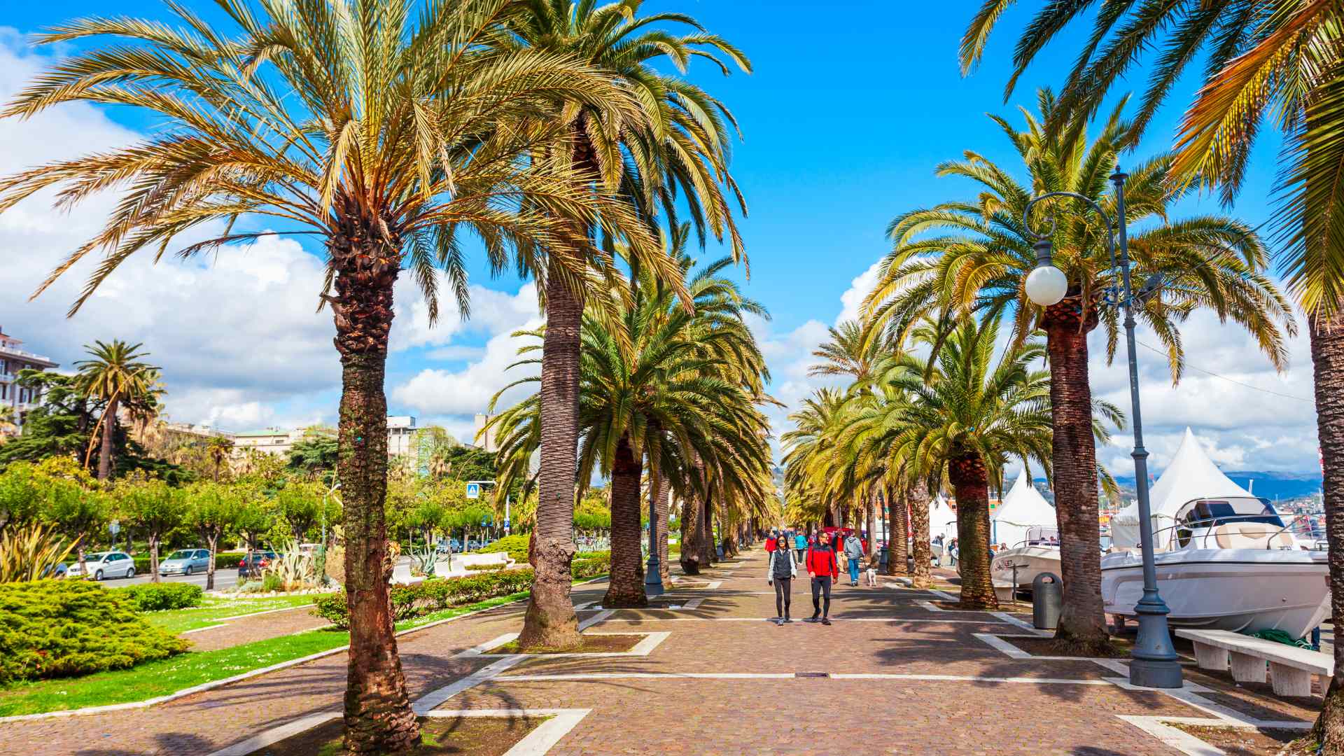 Palm-lined promenade along the La Spezia waterfront