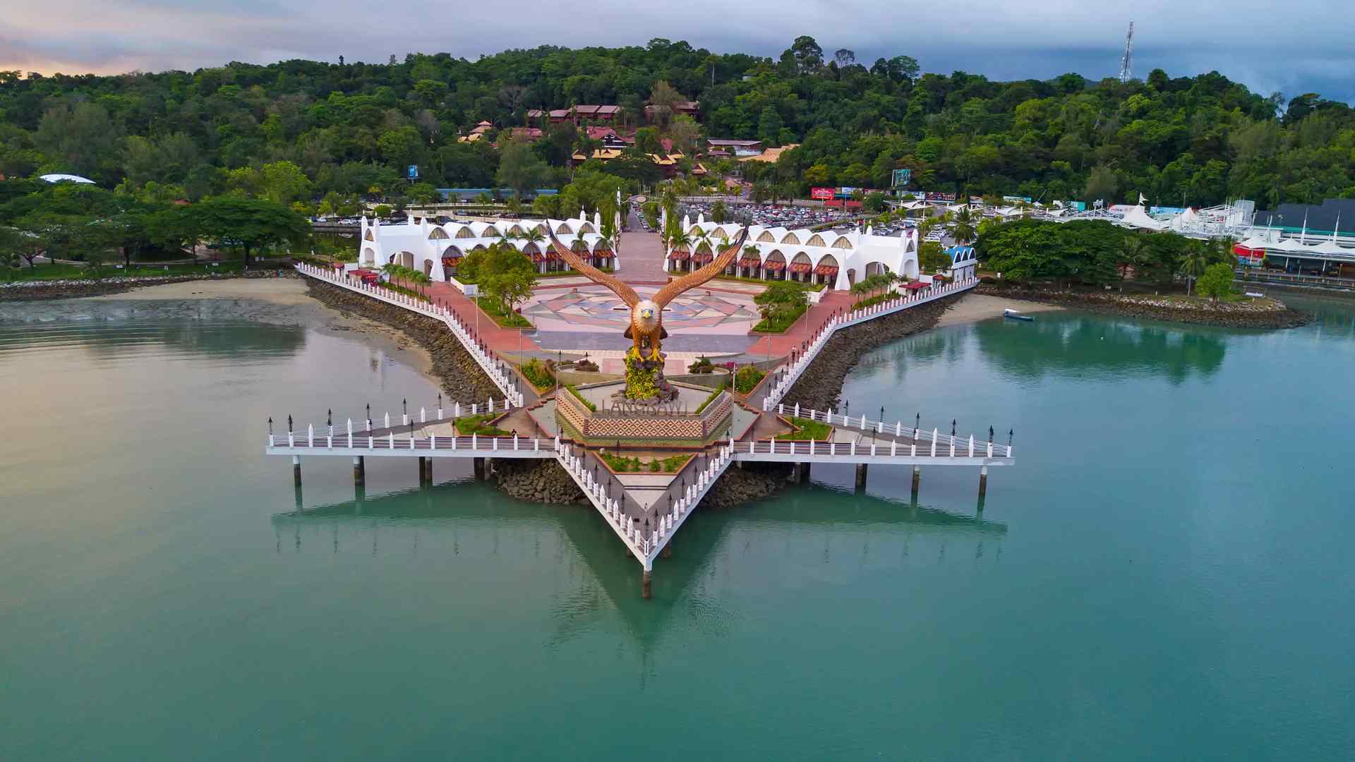 Aerial view of Eagle Square waterfront in Langkawi