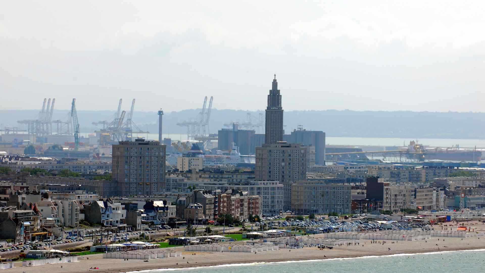 Le Havre city and industrial port viewed from the waterfront