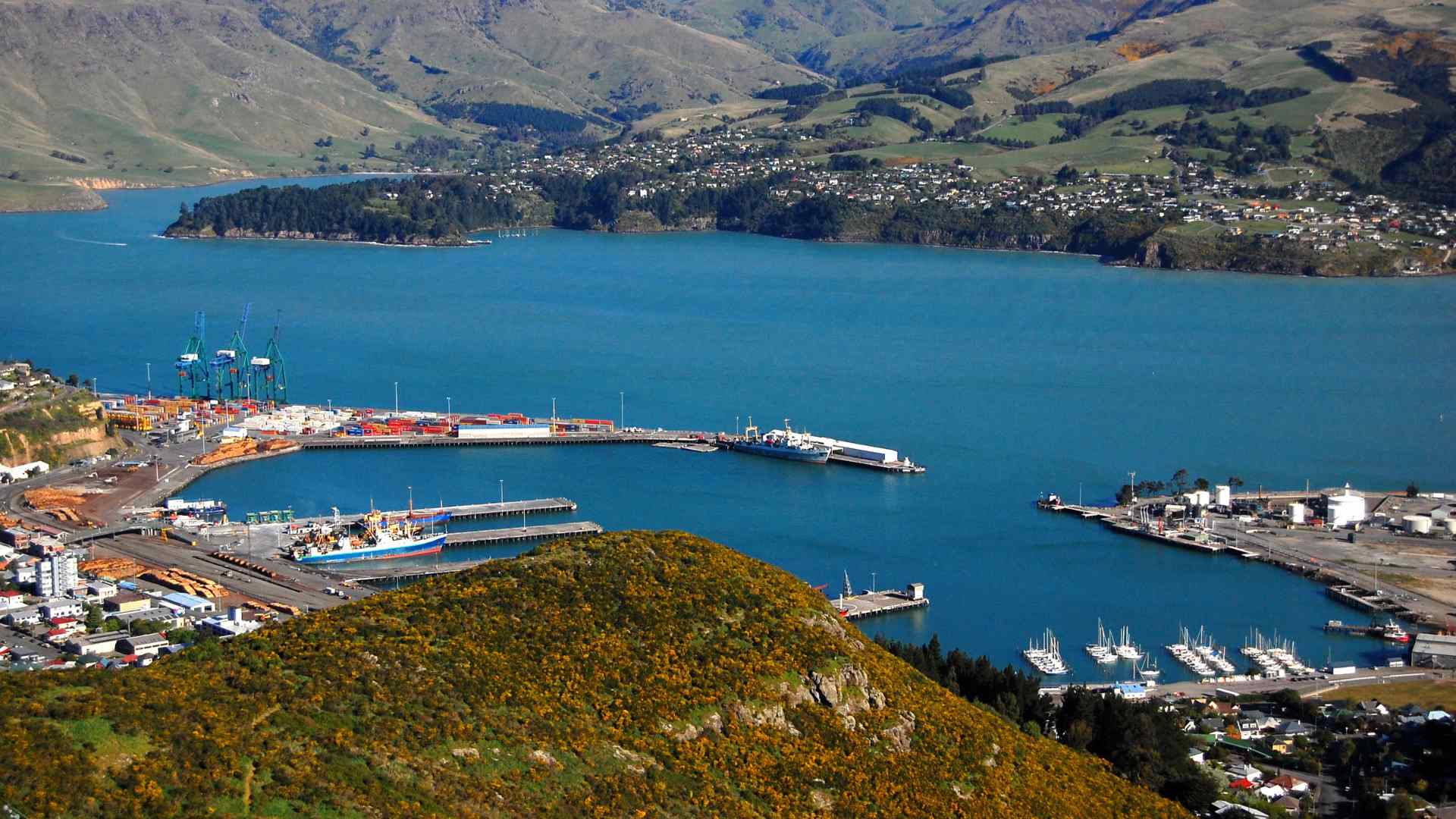 Lyttelton cruise berth and harbor on New Zealand's South Island