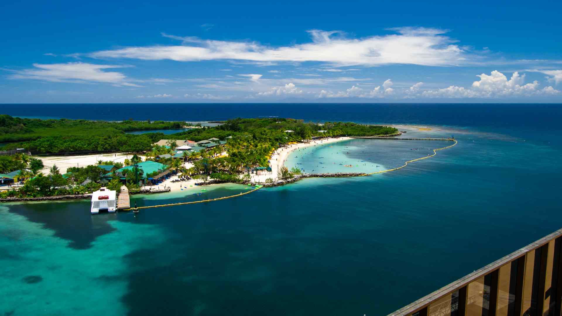 Aerial view of Mahogany Bay and turquoise water in Roatan