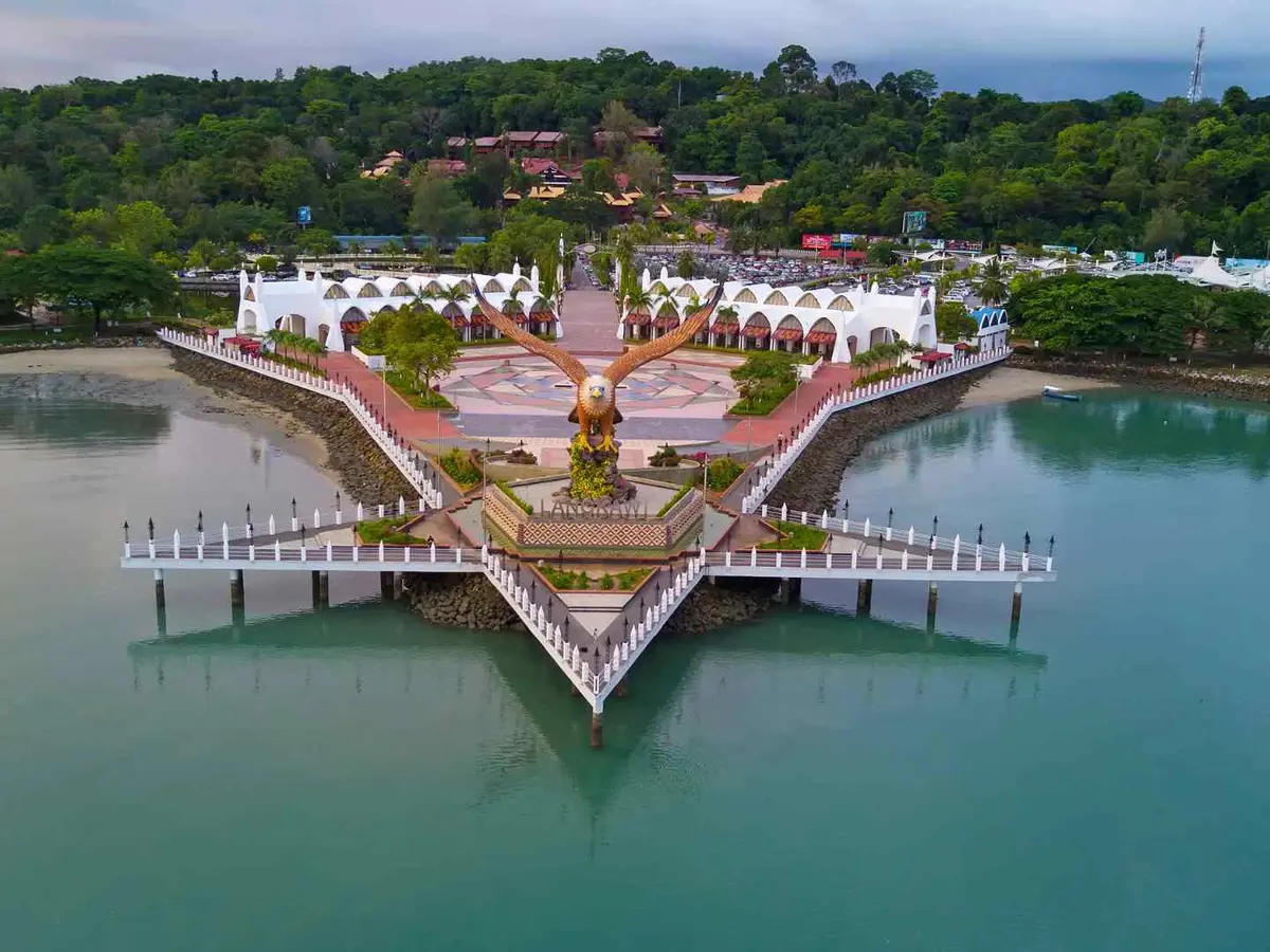 Aerial view of Eagle Square waterfront in Langkawi, Malaysia