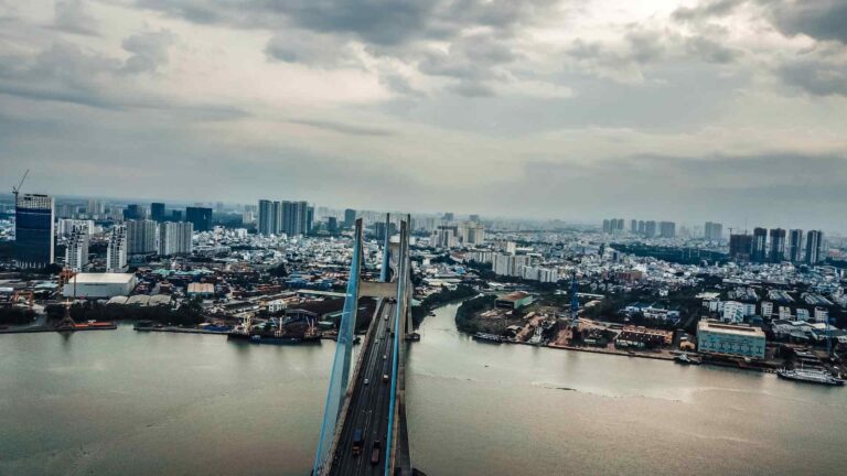 Ho Chi Minh City skyline and river viewed from above