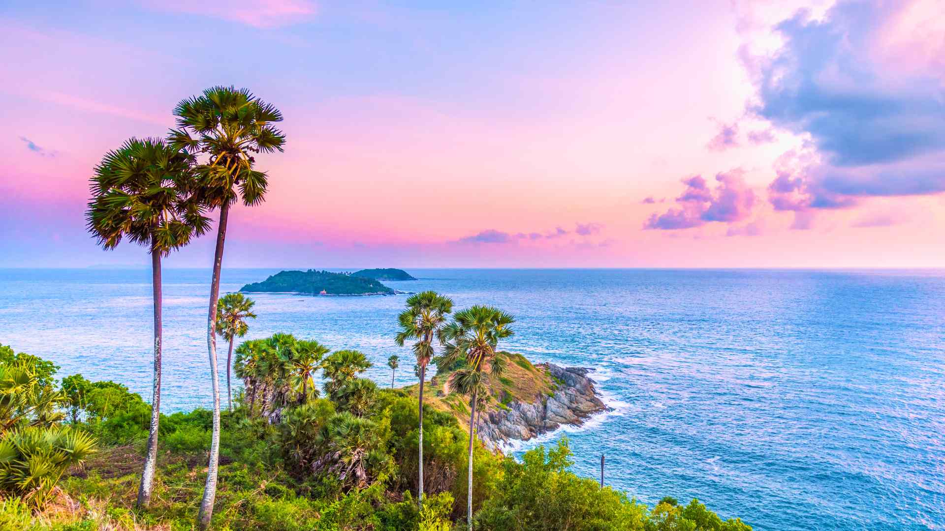 Sunset viewpoint over Phuket's tropical coastline