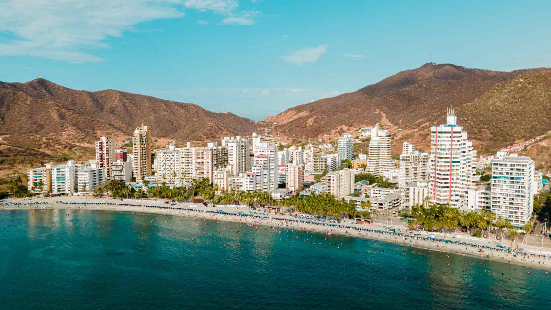Santa Marta waterfront skyline backed by coastal mountains