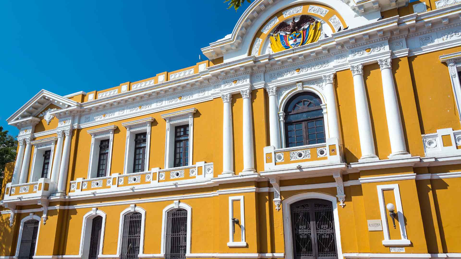 Historic yellow colonial building in Santa Marta, Colombia
