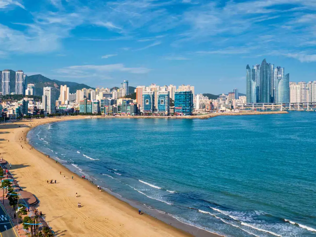 Haeundae Beach and modern skyline in Busan, South Korea