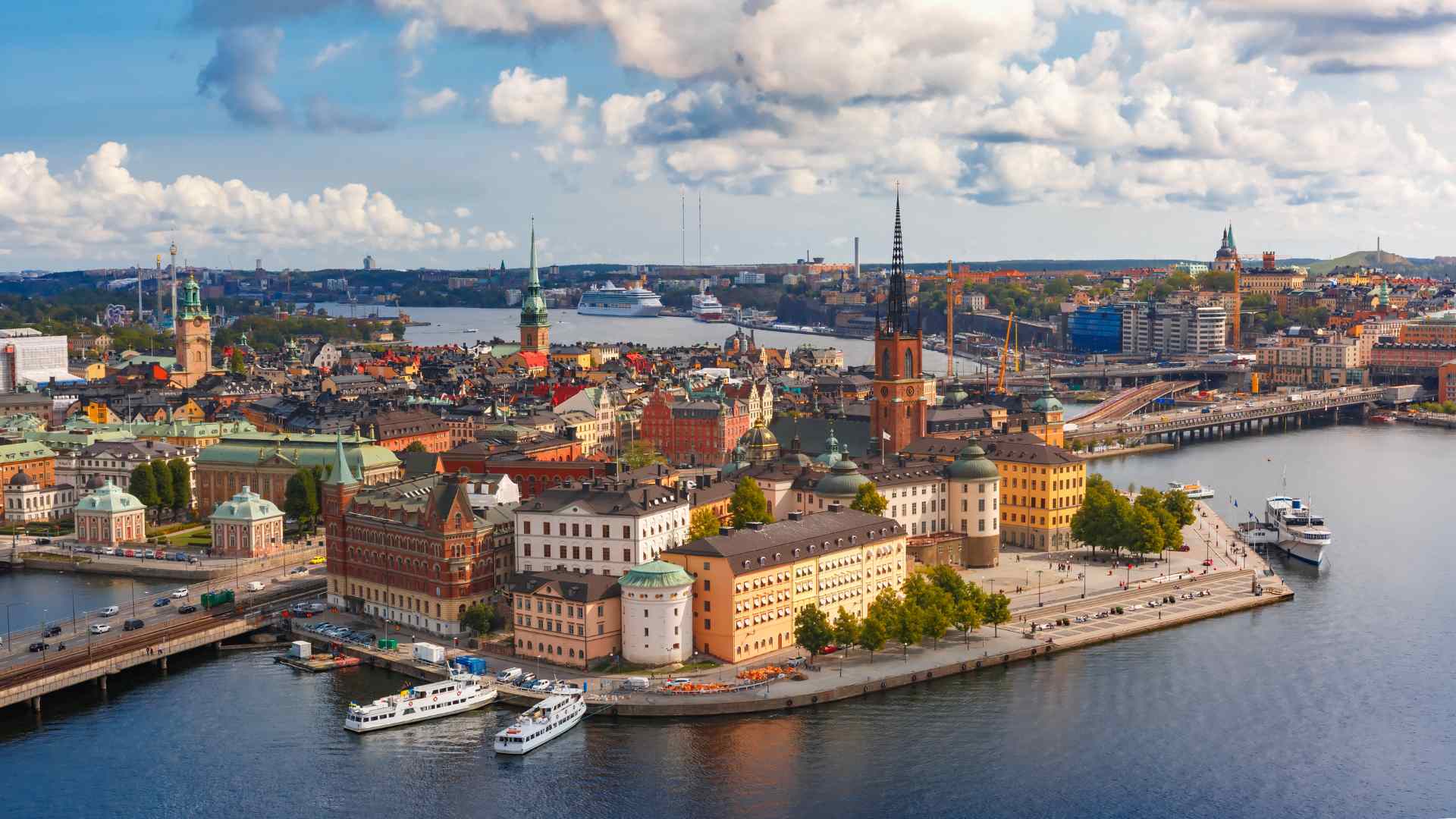 Aerial view of Gamla Stan and Stockholm waterfront