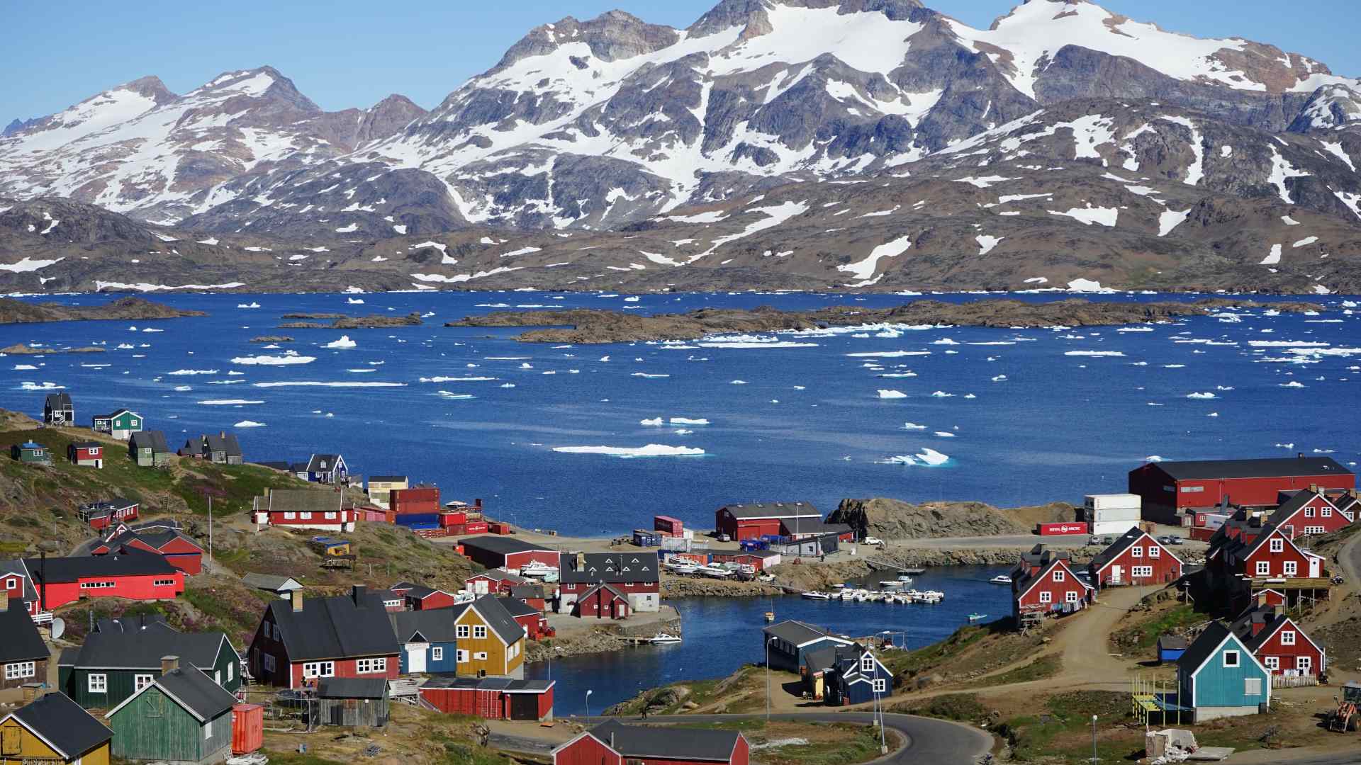 Colorful Tasiilaq village and fjord in East Greenland