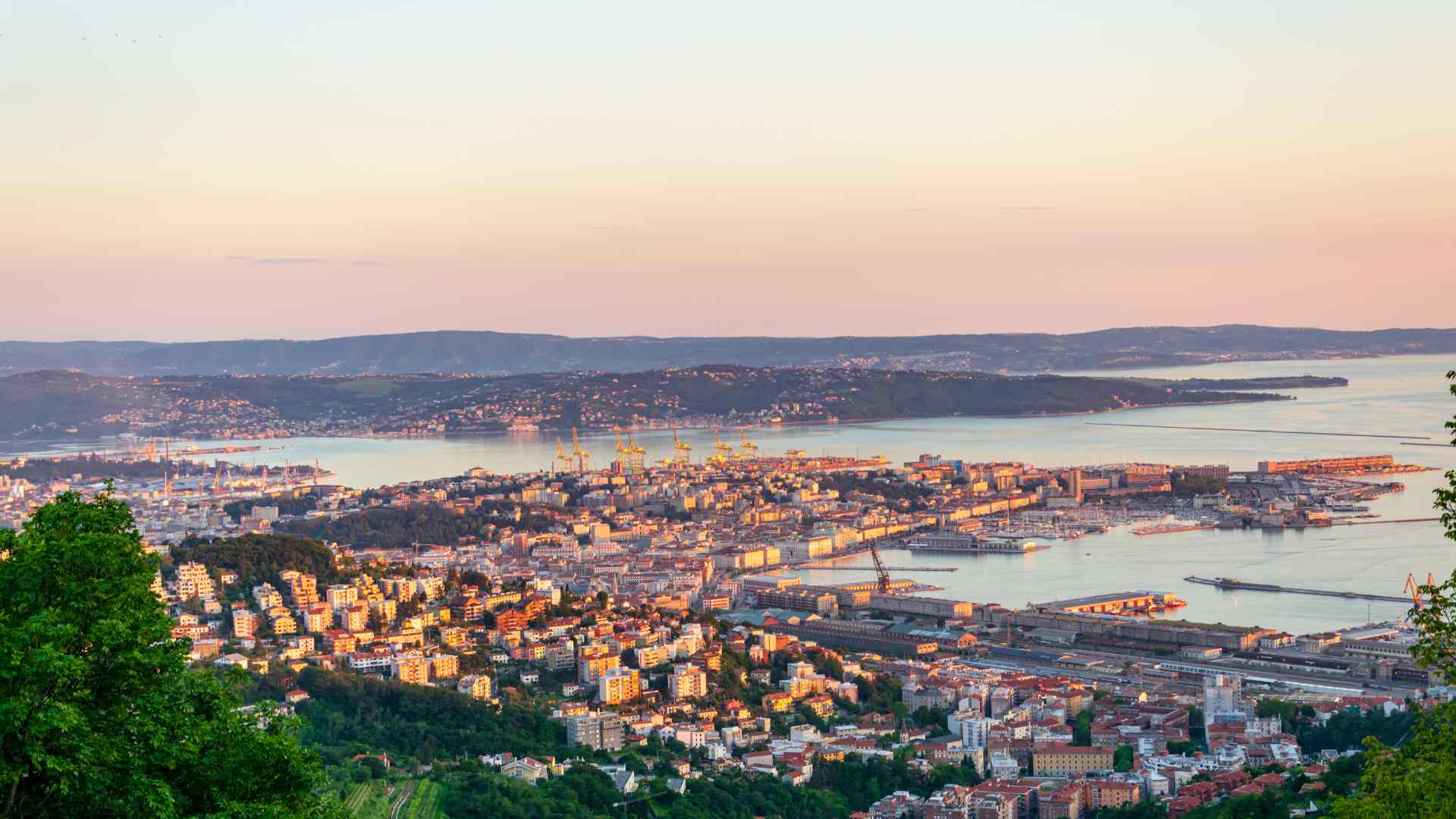 Aerial view of Trieste and the Adriatic coastline