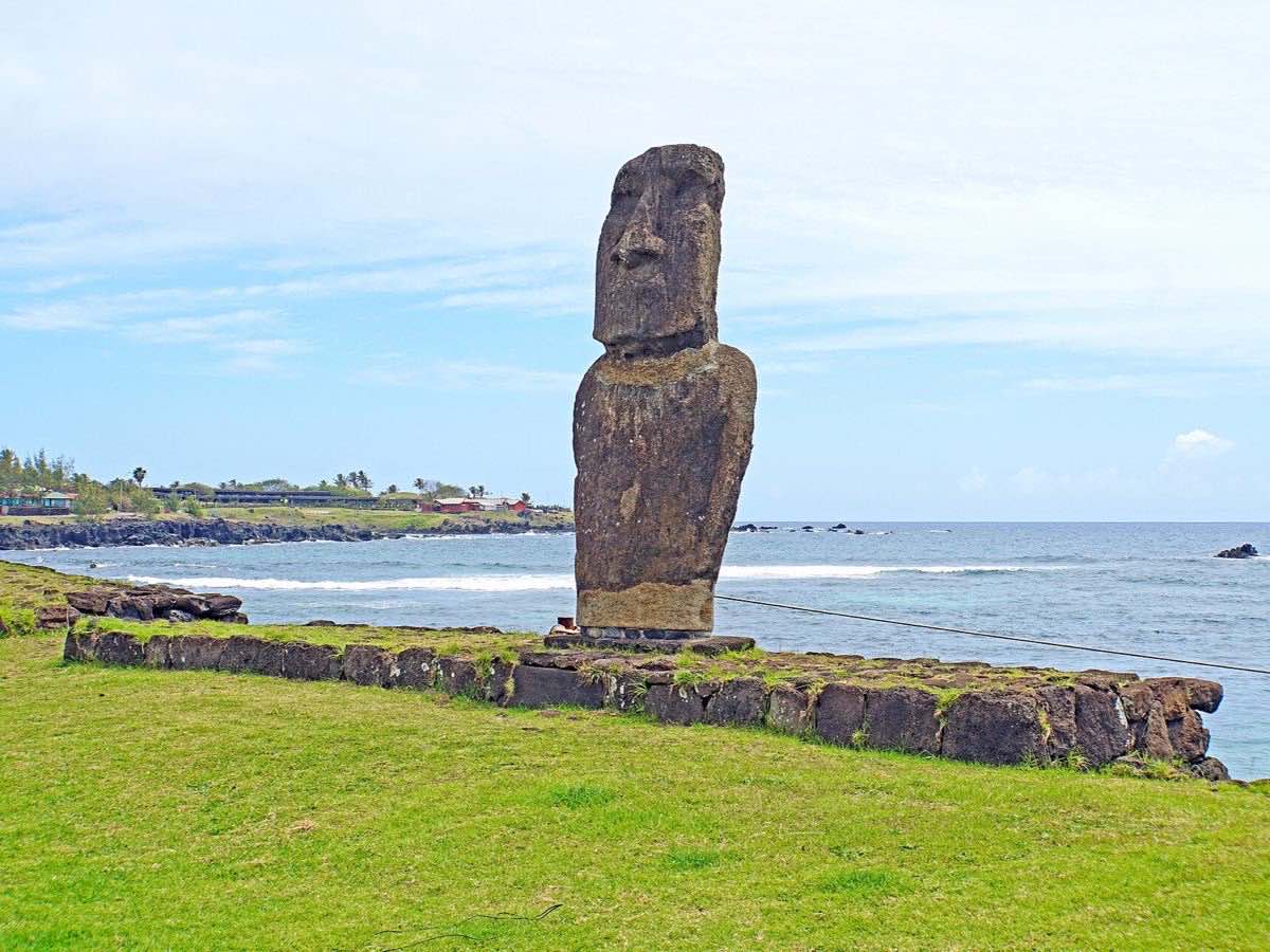 Ahu Hotake moai overlooking the coast beside Hanga Roa harbor