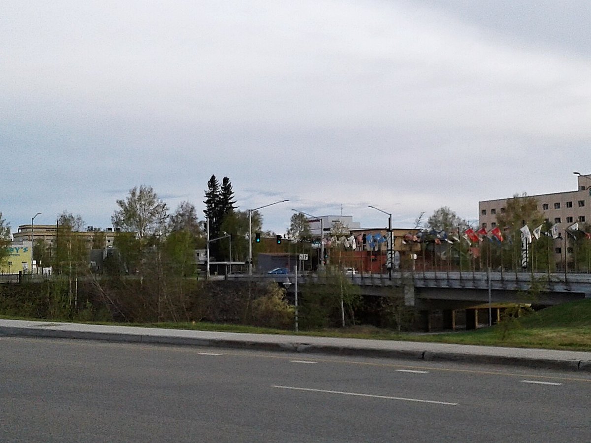 Chena River channel and bridge in Fairbanks, Alaska