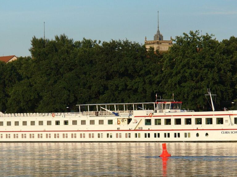 River cruise ship moored in Amsterdam