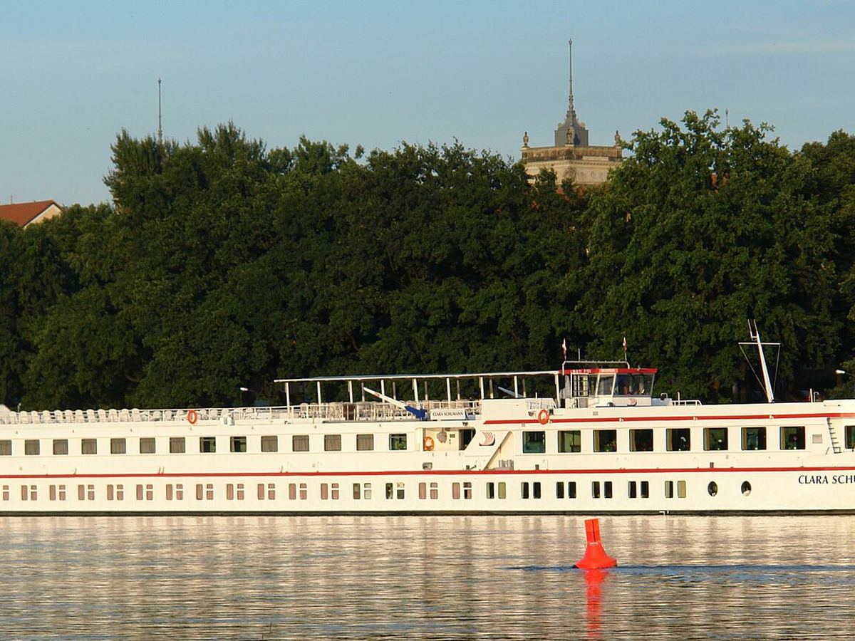 River cruise ship moored in Amsterdam