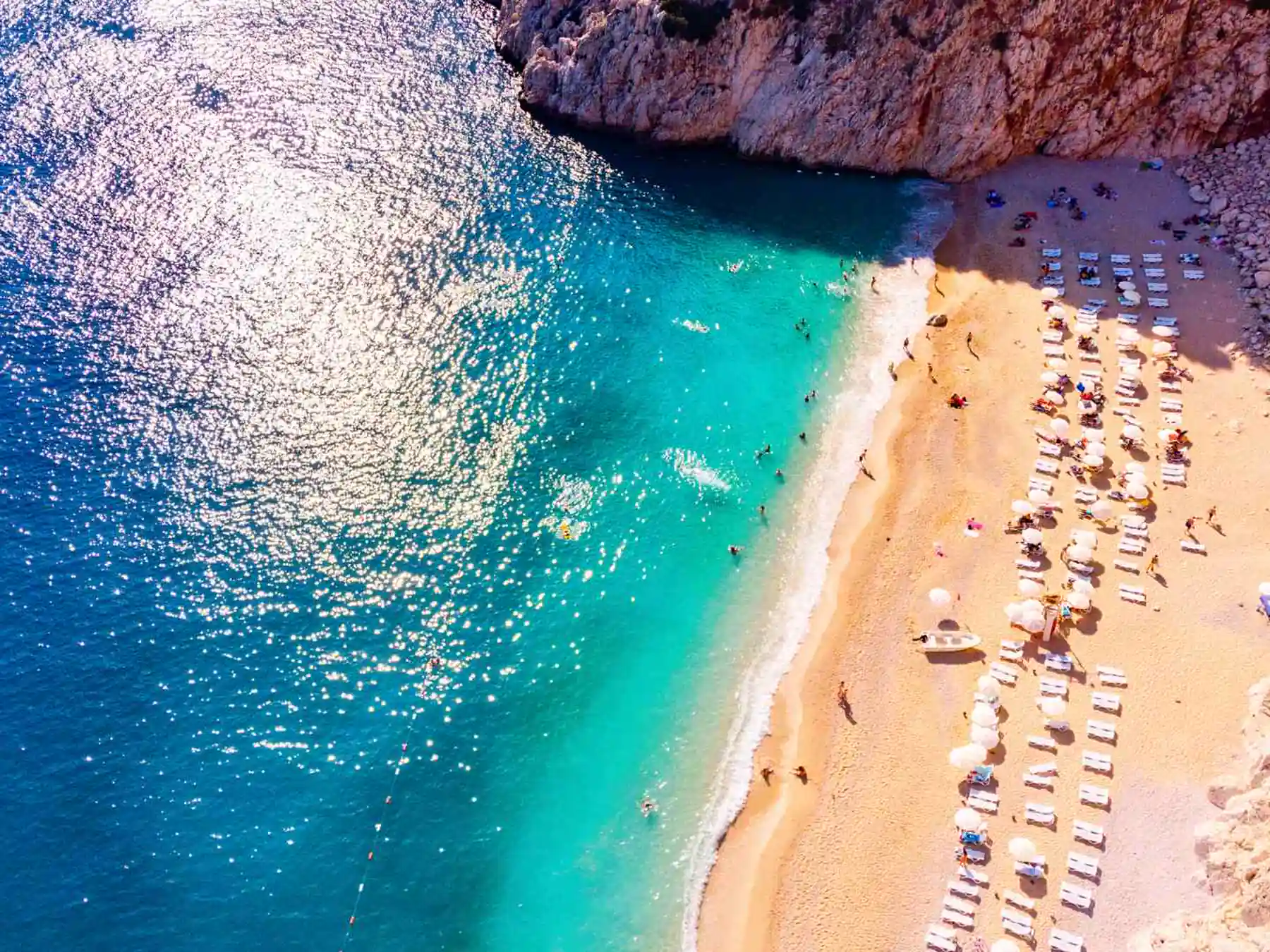 Aerial view of turquoise Kaputas Beach near Antalya.