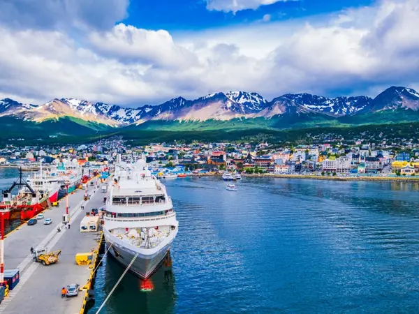 Cruise ship docked in Ushuaia harbor