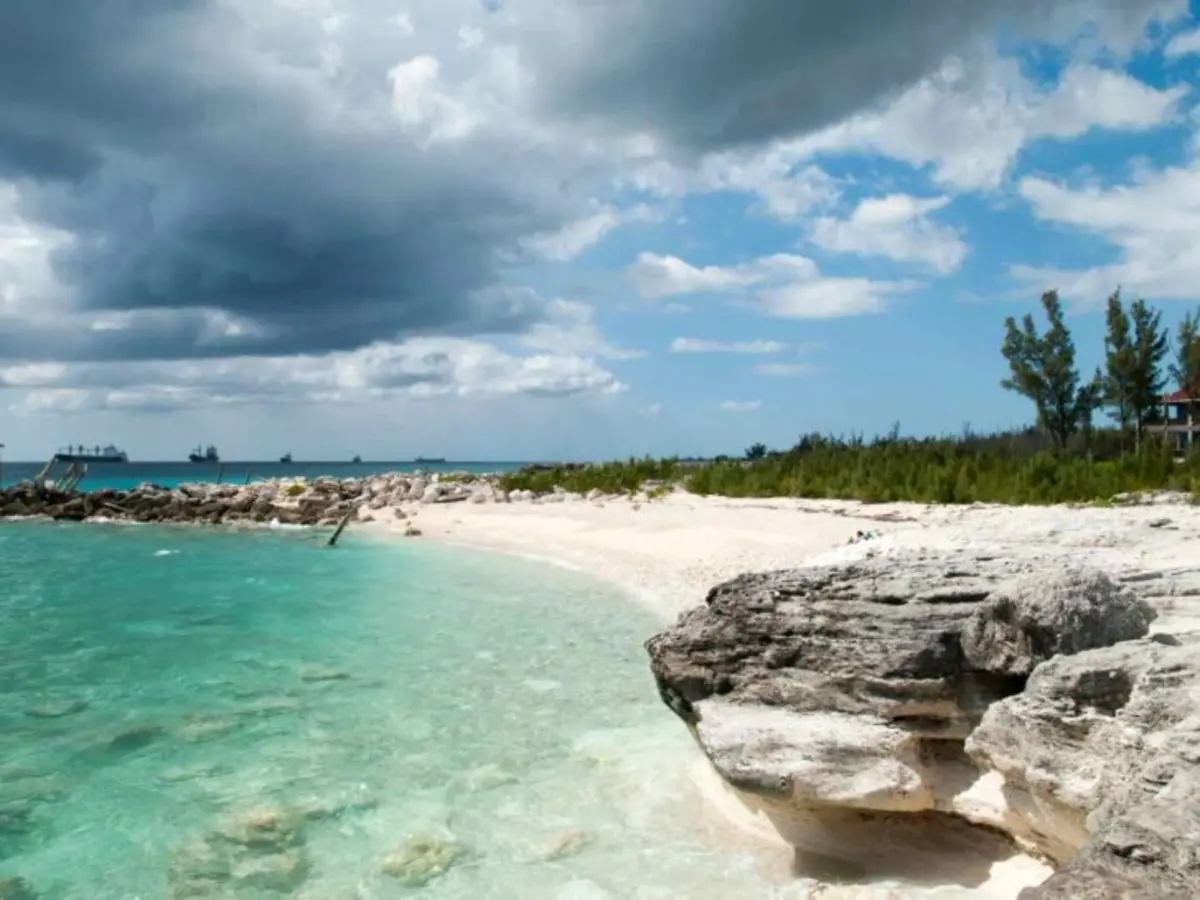 Castaway Cay cruise port beach and pier in The Bahamas