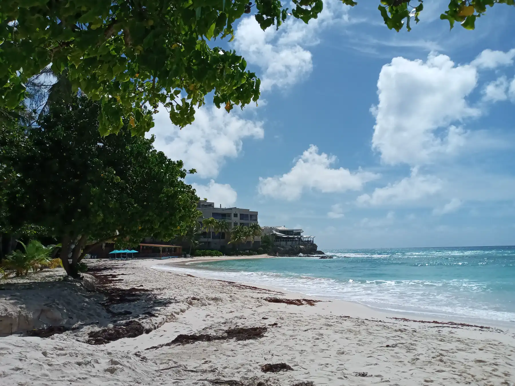 Turquoise Caribbean water and sandy beach near Bridgetown, Barbados