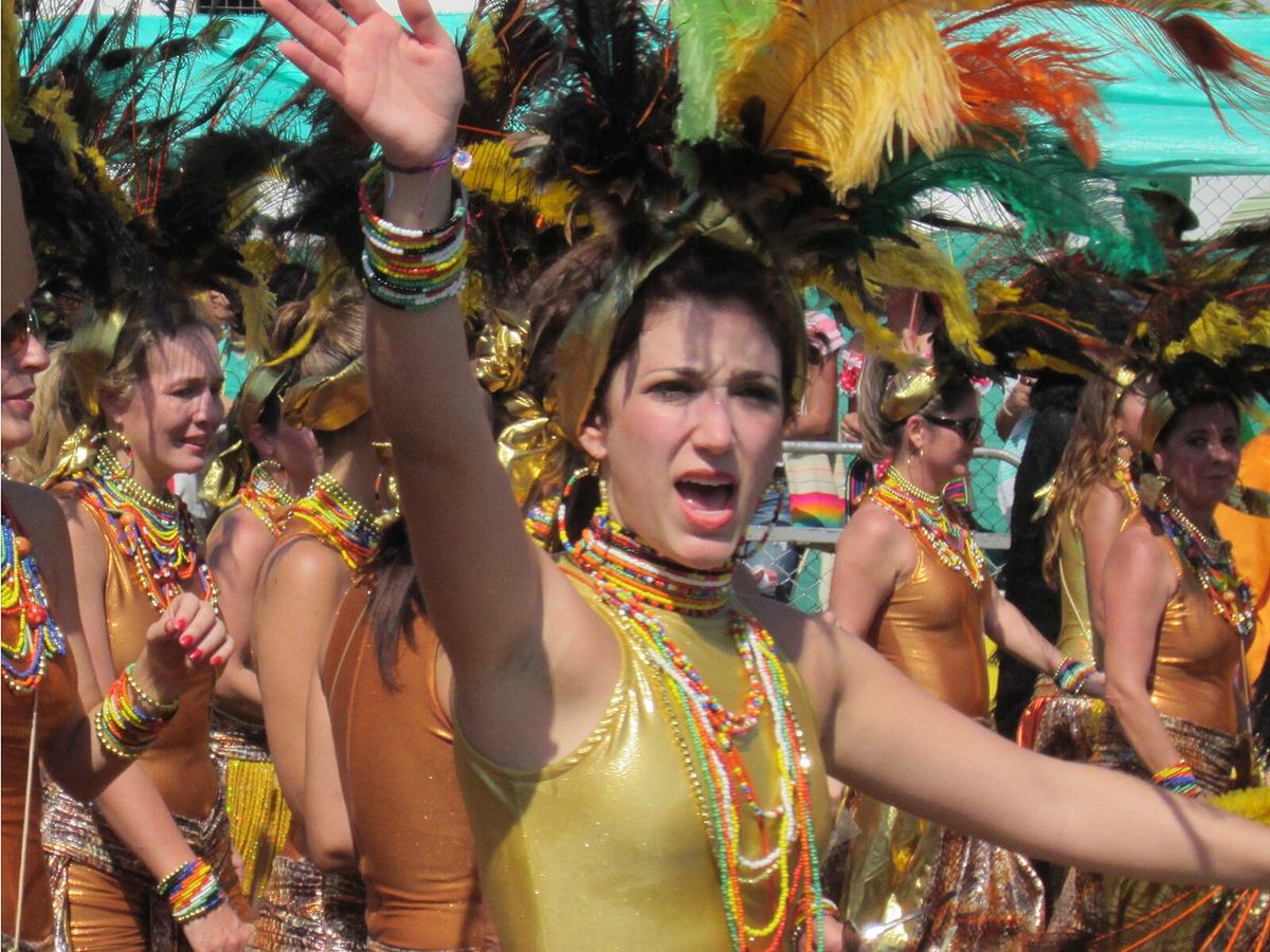 Colorful dancers performing during the Carnival of Barranquilla