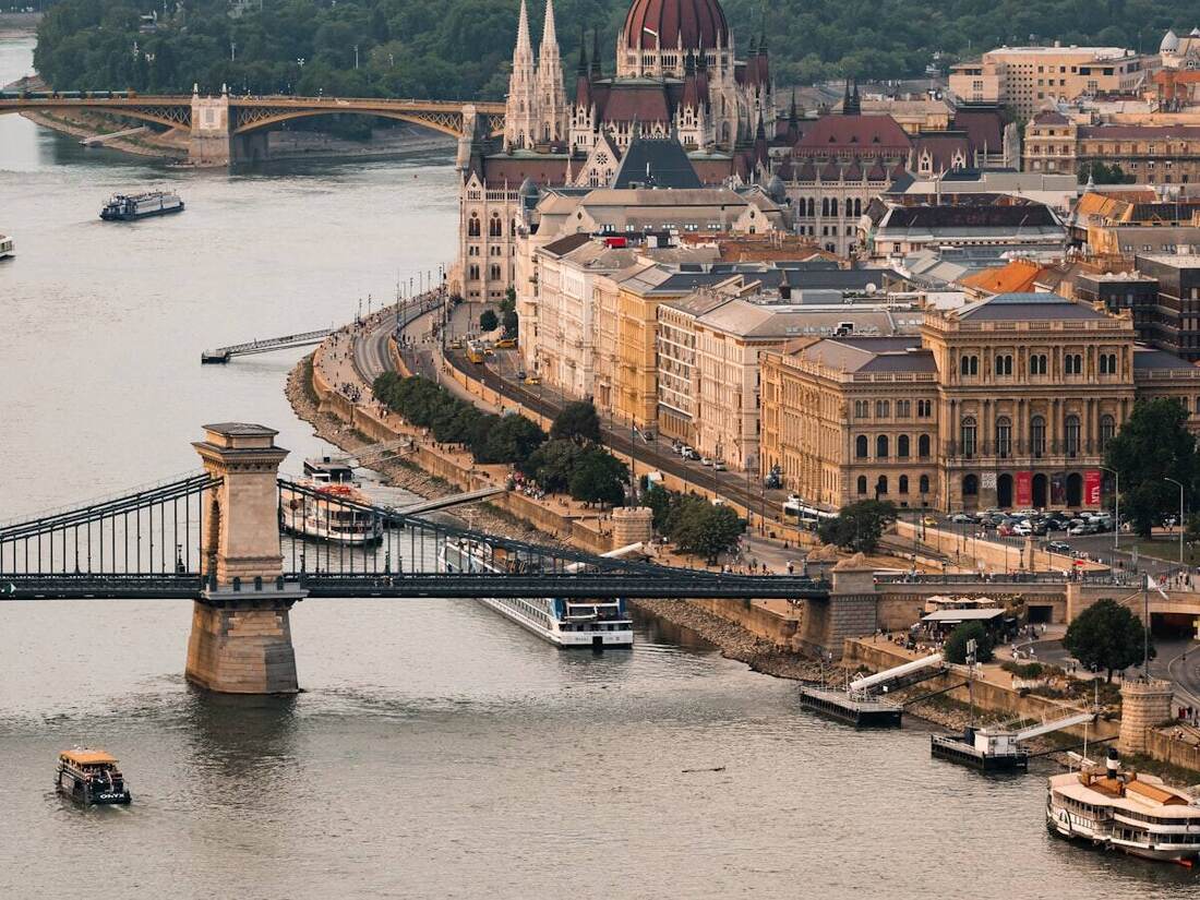 Budapest's Parliament Building and Chain Bridge beside the Danube River
