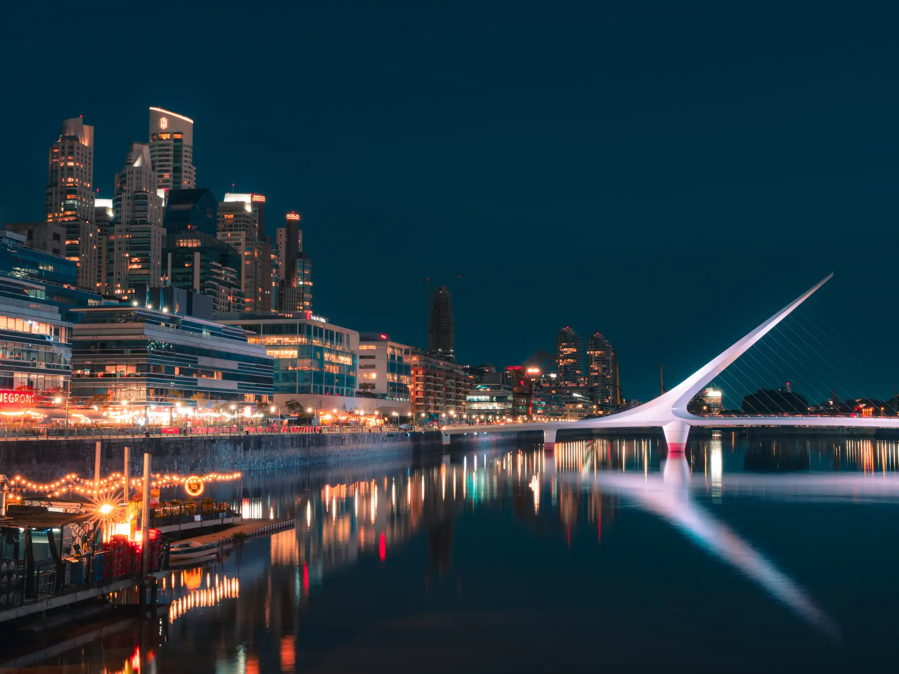 Lights reflected on the Buenos Aires waterfront at night