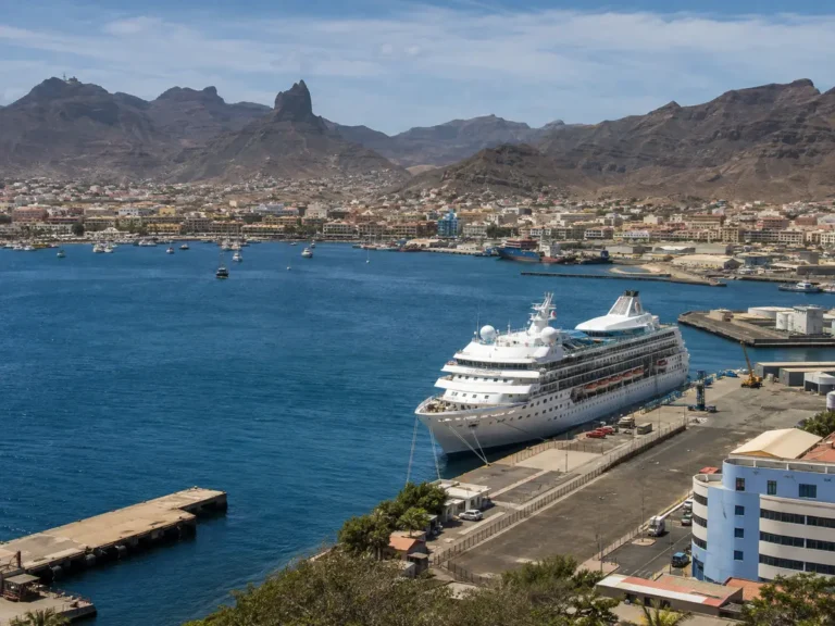 Cruise ship berthed at Porto Grande in Mindelo, Cape Verde
