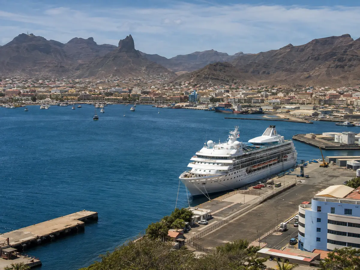 Cruise ship berthed at Porto Grande in Mindelo, Cape Verde