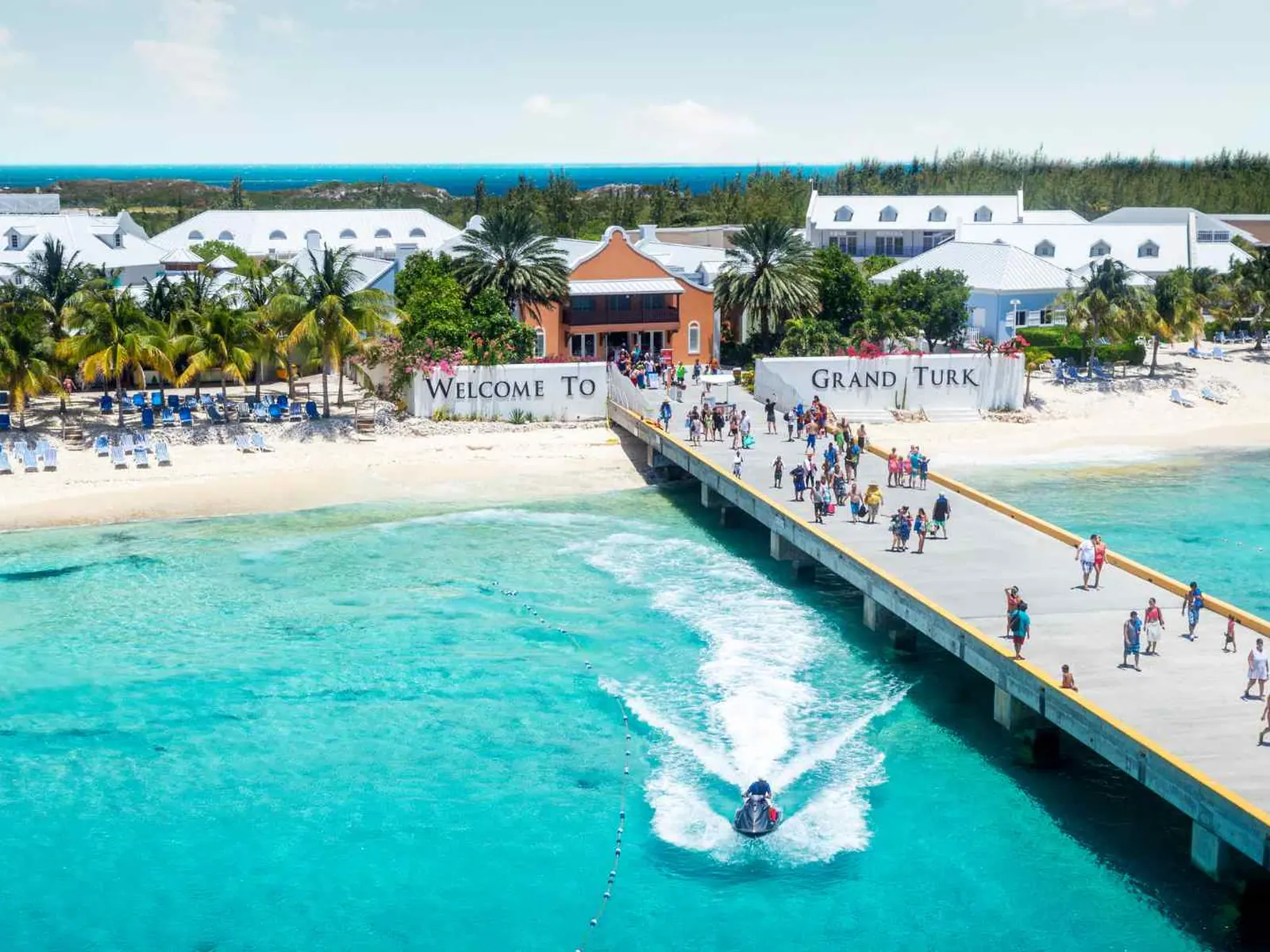 Grand Turk cruise pier surrounded by turquoise water