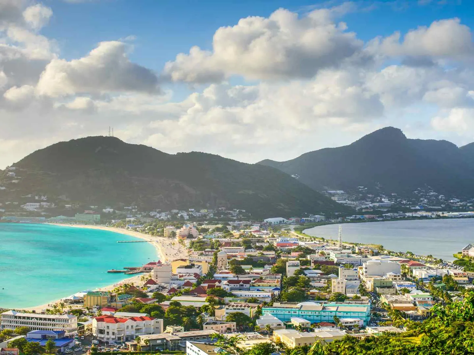 Great Bay and Philipsburg viewed from above in Saint Maarten
