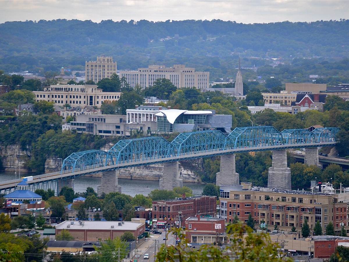 Chattanooga skyline with Walnut Street Bridge and the Tennessee River