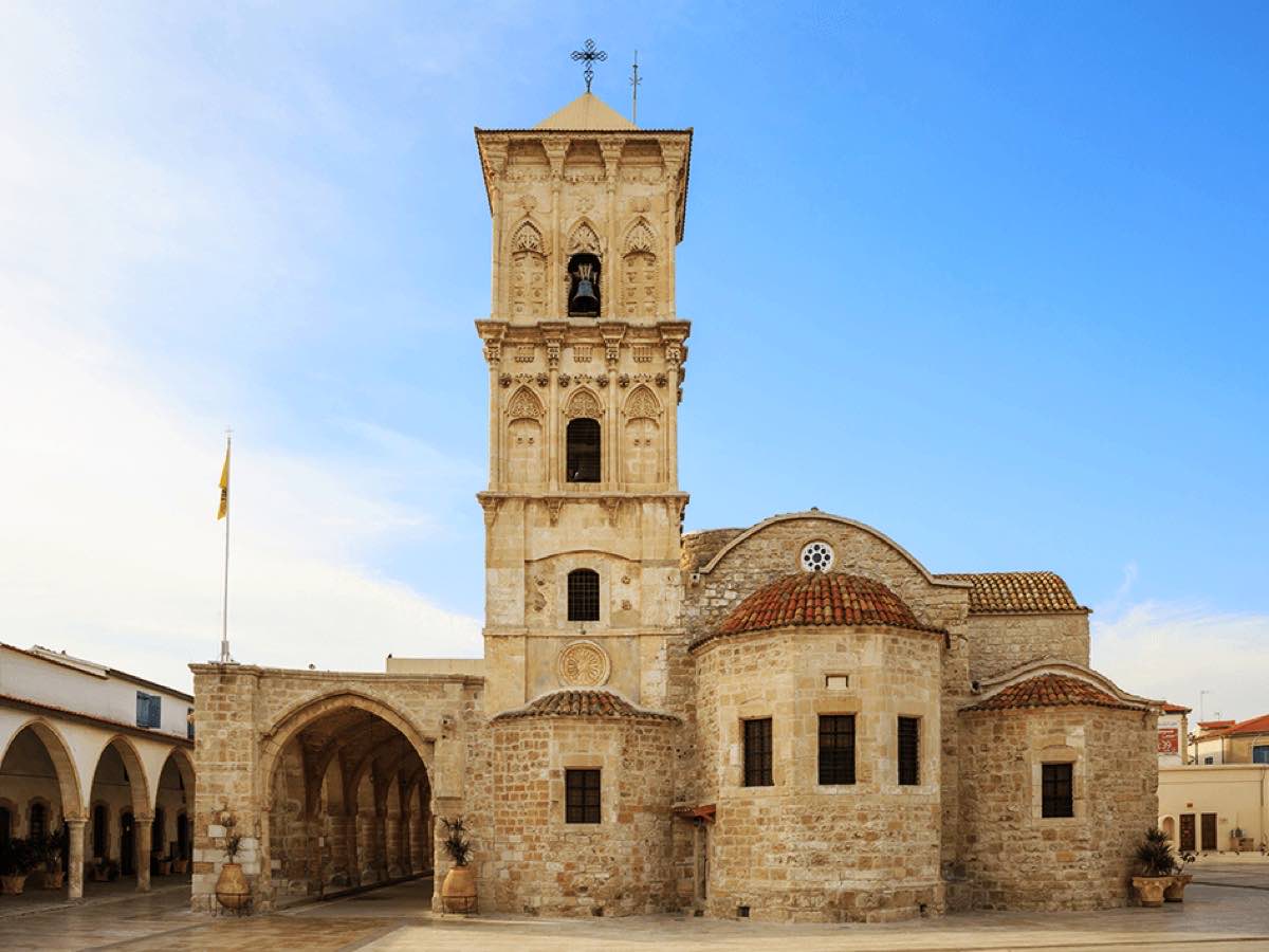 Stone bell tower and apses of the Church of Saint Lazarus in Larnaca