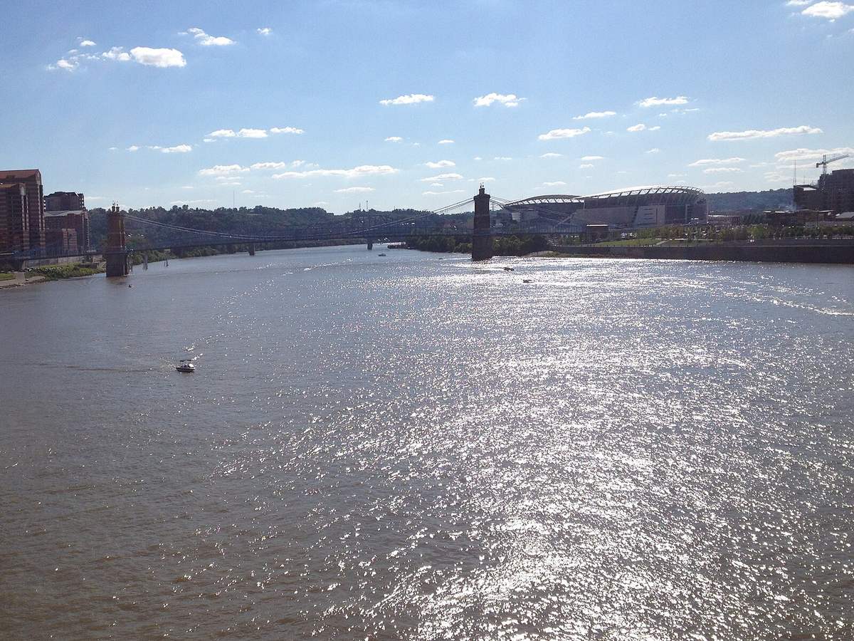 Ohio River and Cincinnati from Taylor–Southgate Bridge in Cincinnati, Ohio, United States