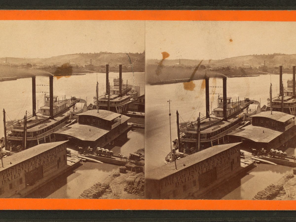 Steamer at landing -- Ohio river, by E. & H.T. Anthony (Firm) in Cincinnati, Ohio, United States