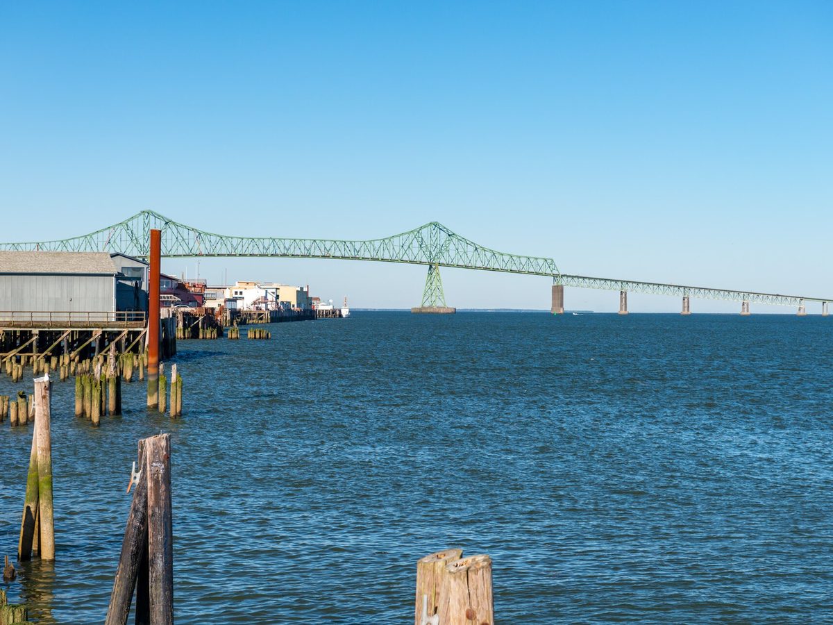 Astoria waterfront beside the Columbia River in Oregon