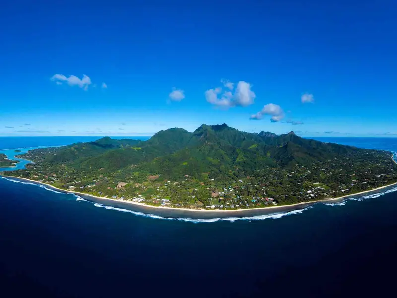 Aerial view of Rarotonga and its lagoon in the Cook Islands