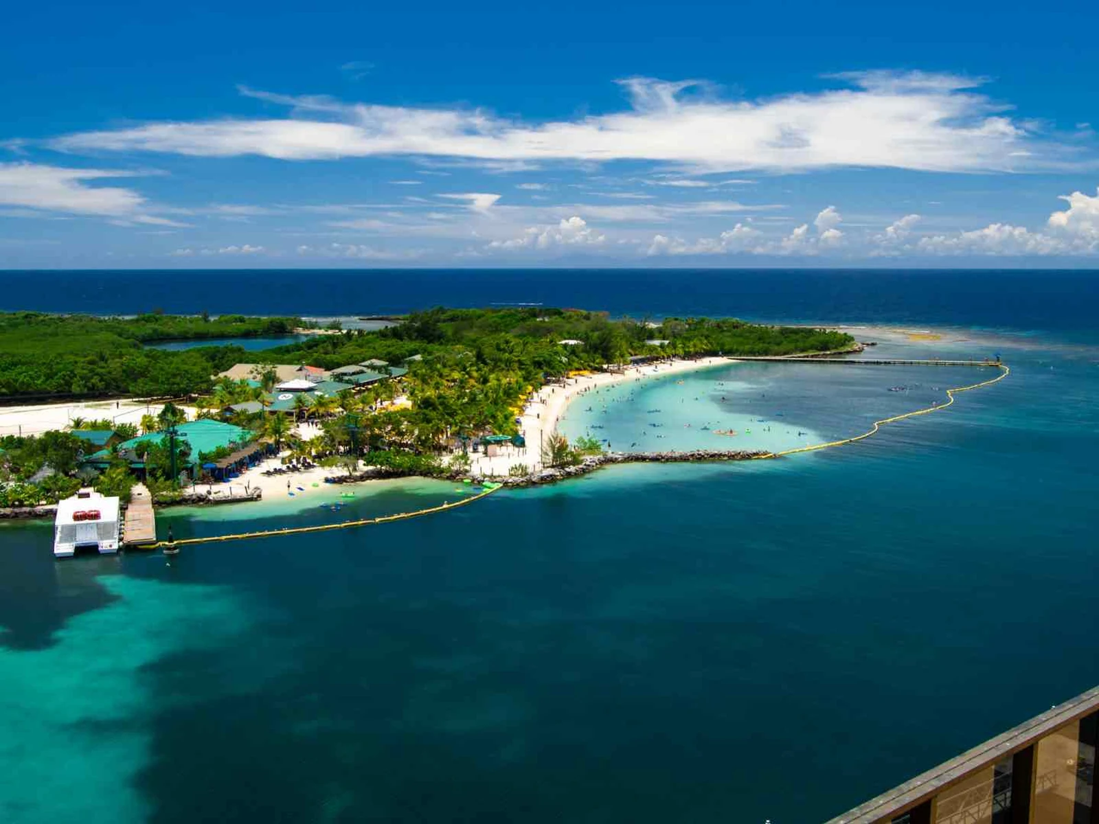 Aerial view of Mahogany Bay and turquoise water in Roatan