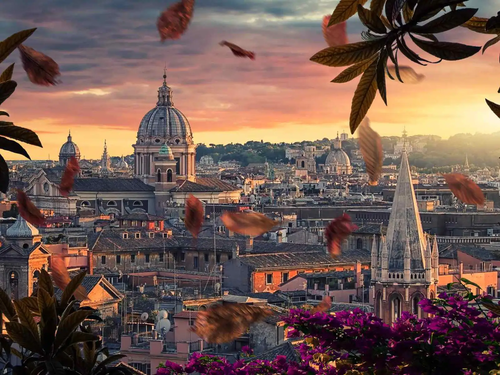 Rome skyline at sunset with Saint Peter's Basilica