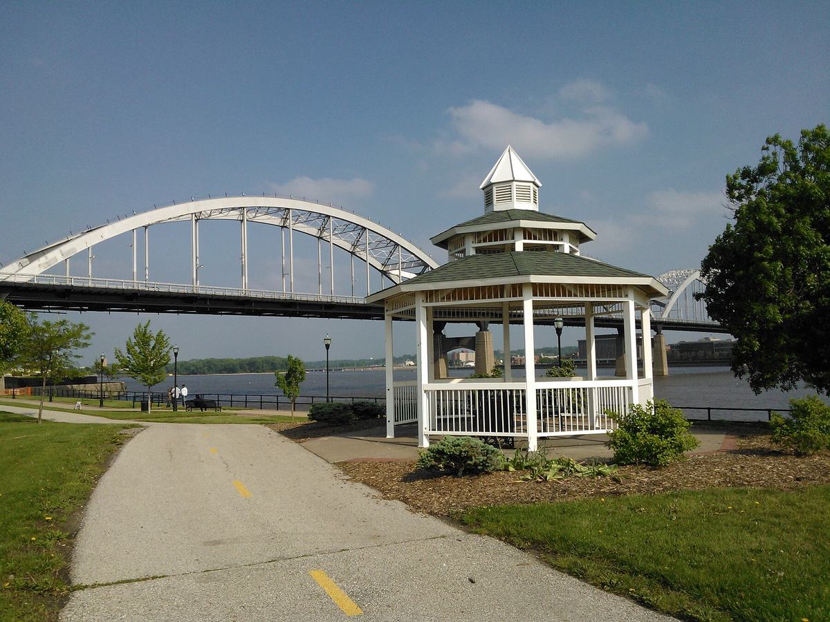 Davenport riverfront at Centennial Park beside the Mississippi River and Centennial Bridge
