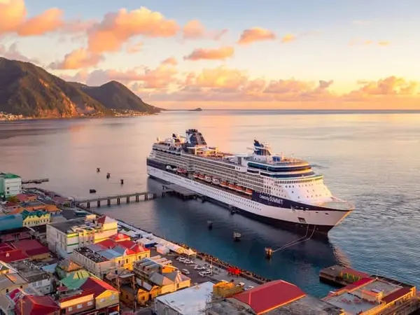 Cruise ship alongside the Roseau waterfront