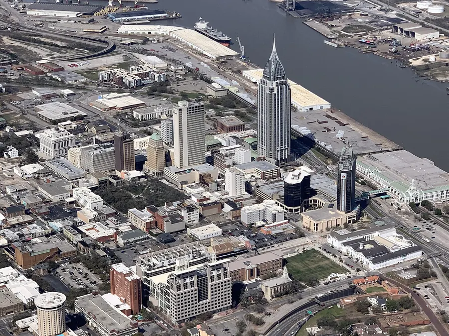 Downtown Mobile skyline beside the Mobile River