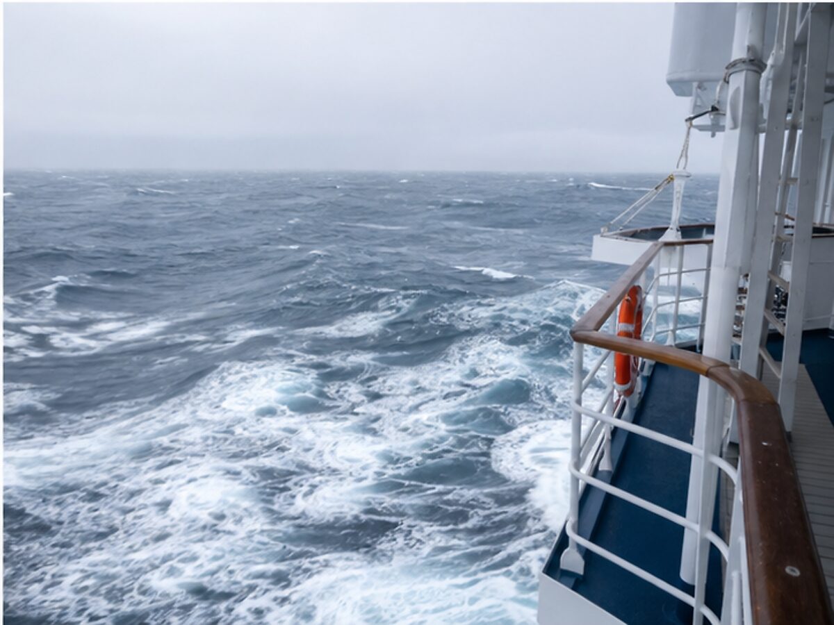 Rolling waves in the Drake Passage viewed from the deck of a ship