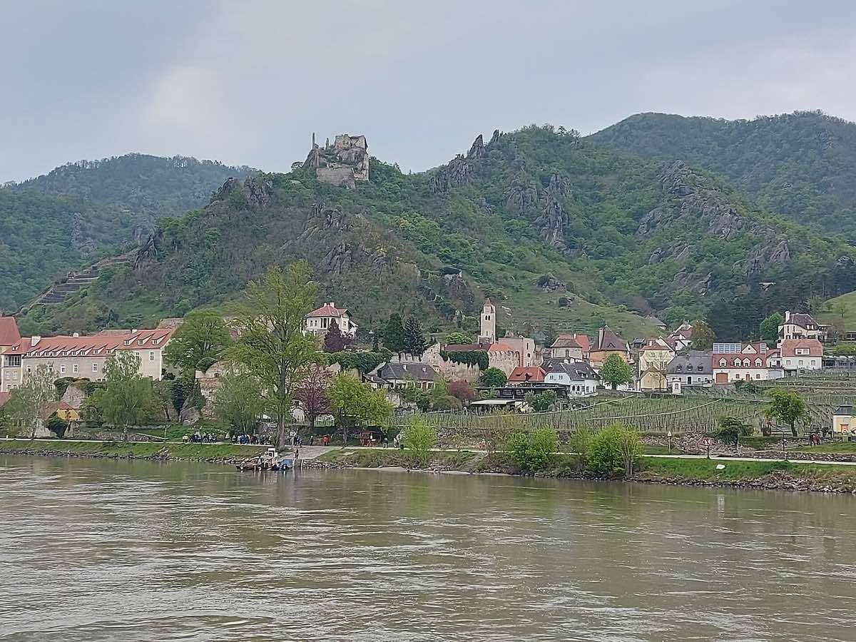 Dürnstein riverside landing below the village and castle ruins on the Danube