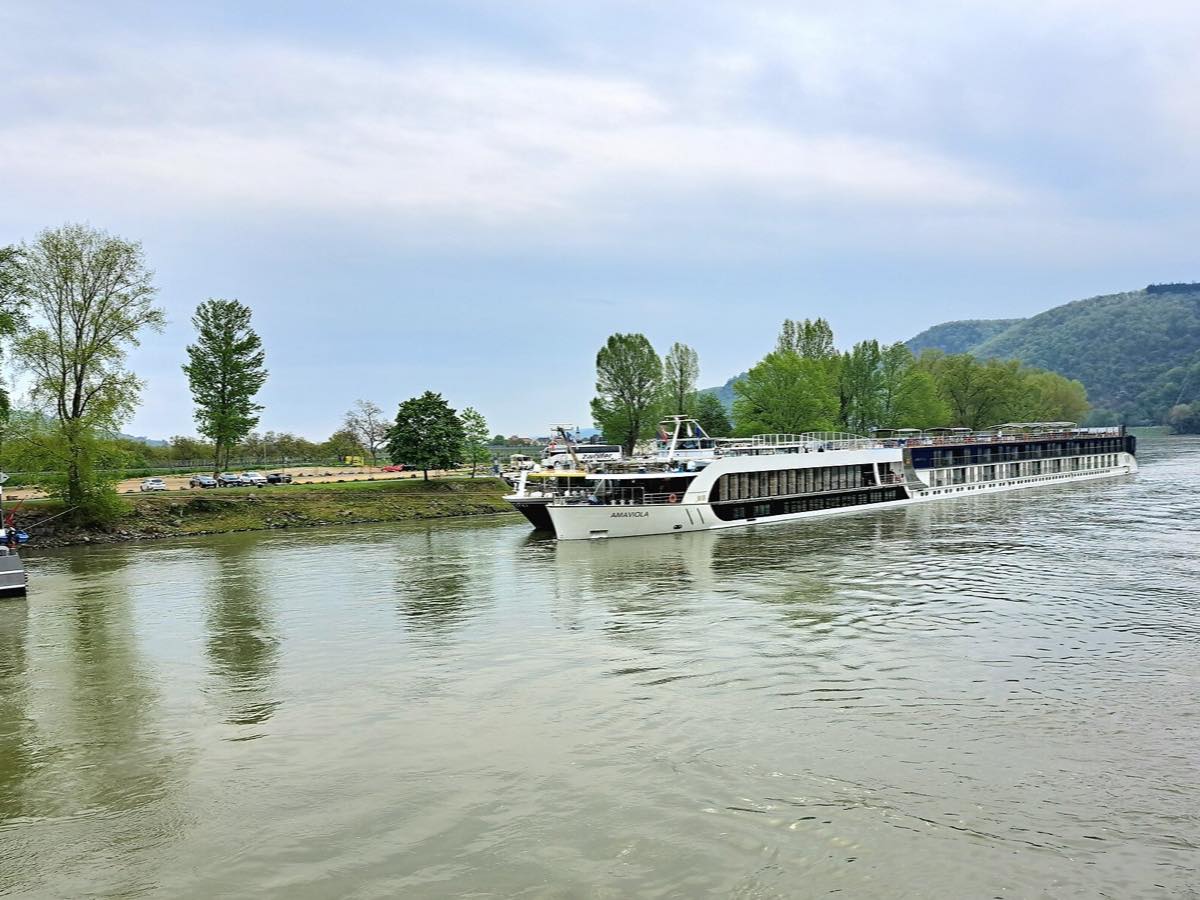 River cruise ship sailing on the Danube near Durnstein