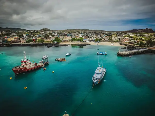 Boats in San Cristóbal harbor in the Galápagos