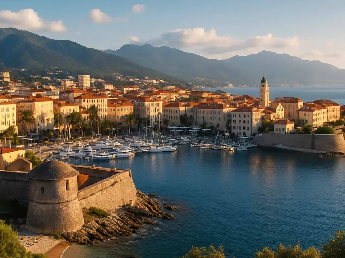 Ajaccio harbor and cityscape on the Corsican coast