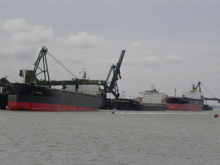 Cargo ships berthed at loading terminals in the Port of Gladstone
